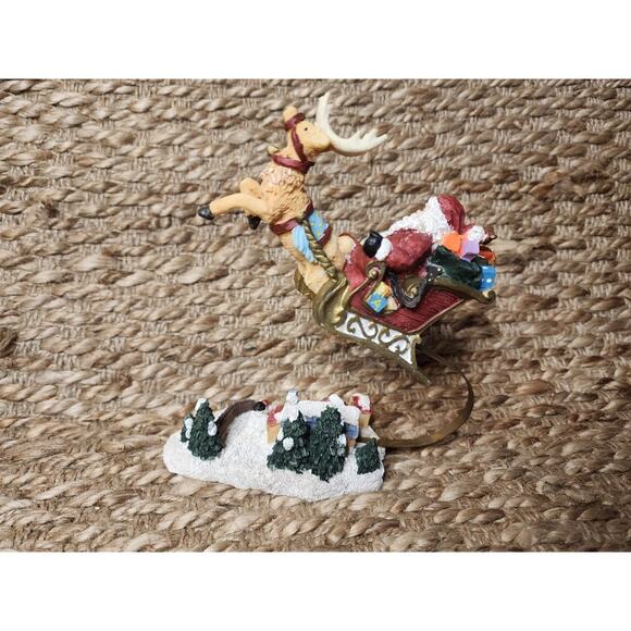 Traditions Vintage Santa & Sleigh Flying Over Village Christmas Holiday Figurine - Picture 5 of 9